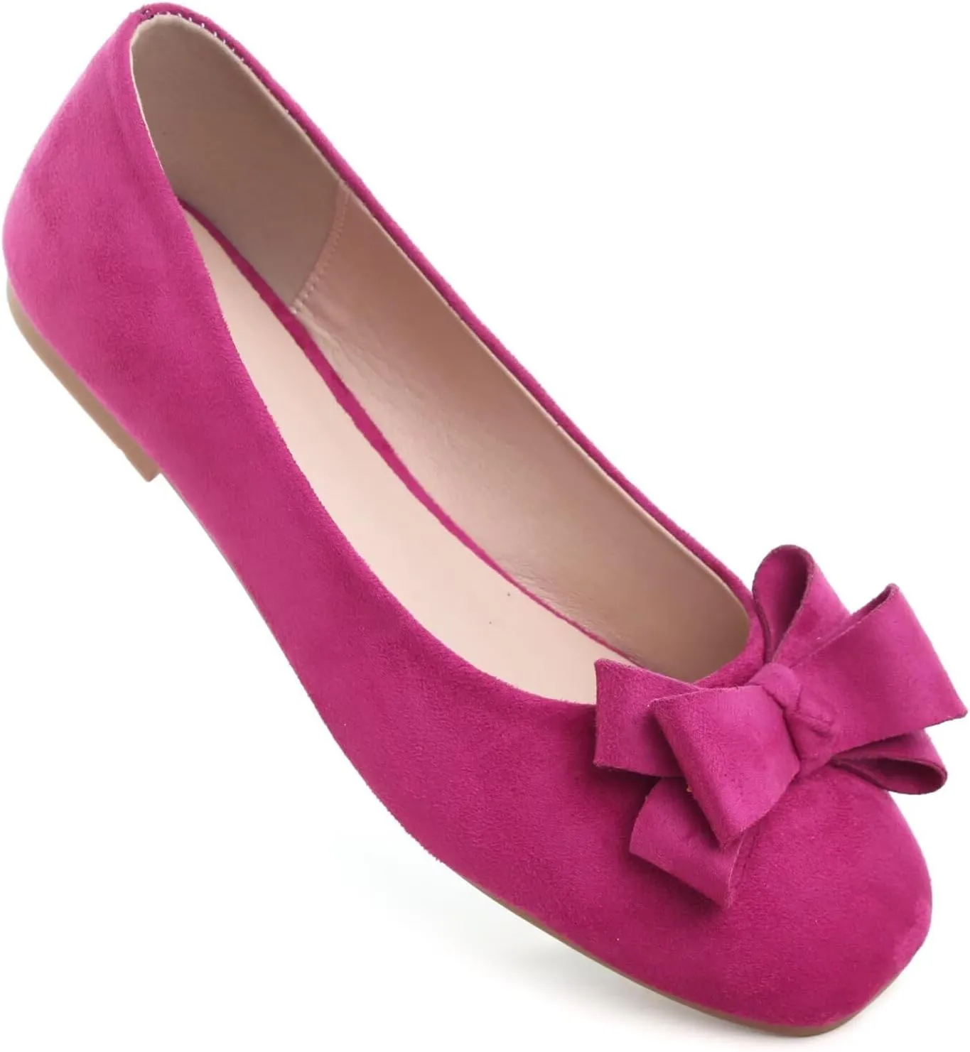WENJIAZHIZHI Square Toe Bow Flats for Women Solid Color Low-Heel Slip-ons Cozy Soft Office Lady Dress Shoes