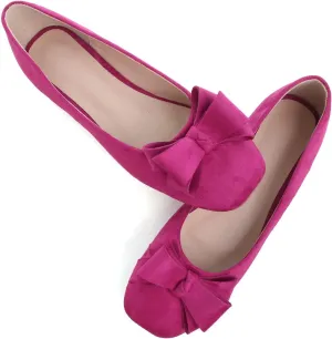 WENJIAZHIZHI Square Toe Bow Flats for Women Solid Color Low-Heel Slip-ons Cozy Soft Office Lady Dress Shoes