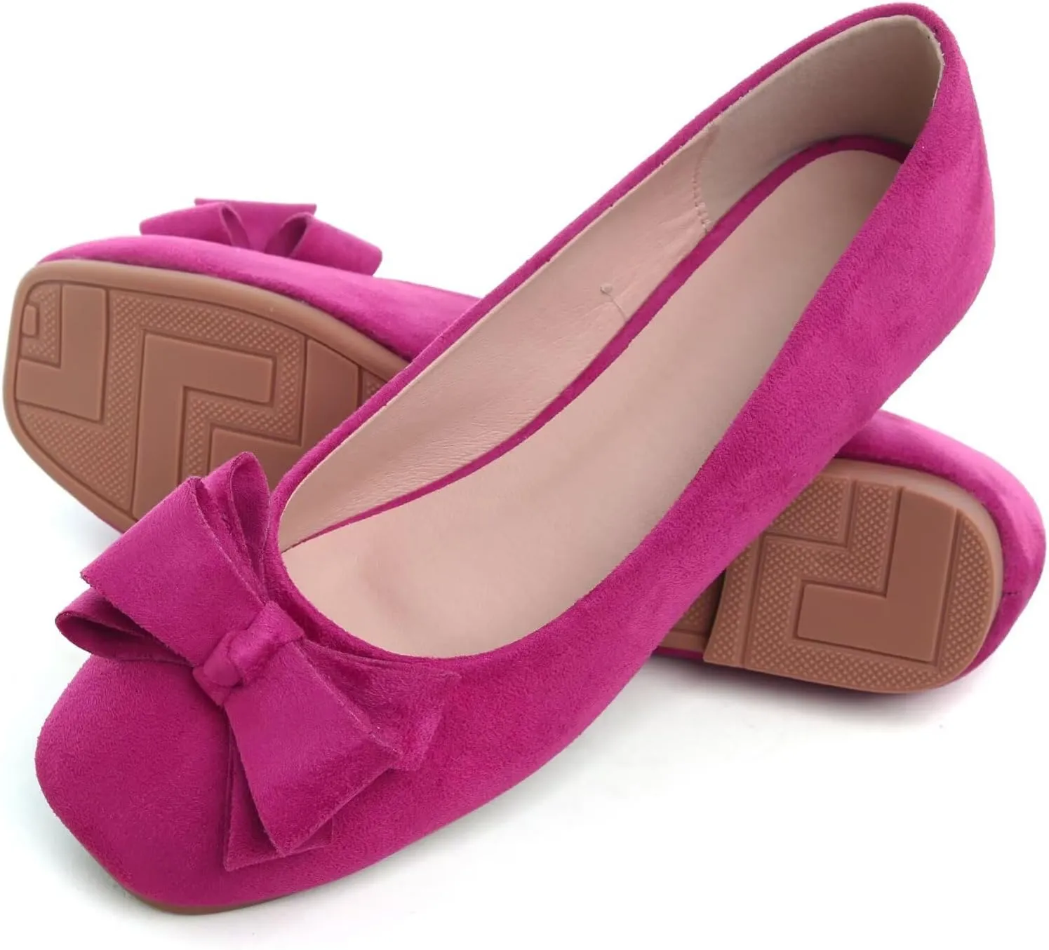 WENJIAZHIZHI Square Toe Bow Flats for Women Solid Color Low-Heel Slip-ons Cozy Soft Office Lady Dress Shoes