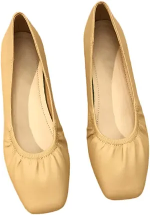 WENJIAZHIZHI Womens Ruched Ballet Flats for Ballerina Dancing Dress Shoes Women Dressy Comfortable Casual Slip Ons