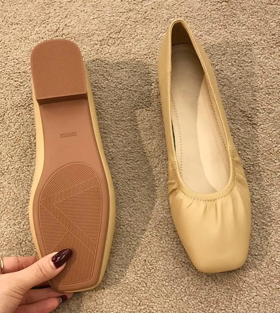 WENJIAZHIZHI Womens Ruched Ballet Flats for Ballerina Dancing Dress Shoes Women Dressy Comfortable Casual Slip Ons