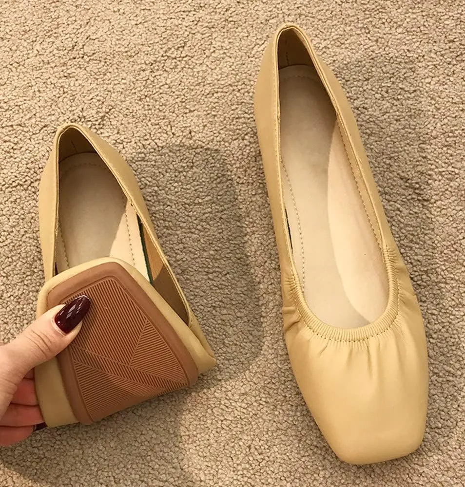 WENJIAZHIZHI Womens Ruched Ballet Flats for Ballerina Dancing Dress Shoes Women Dressy Comfortable Casual Slip Ons