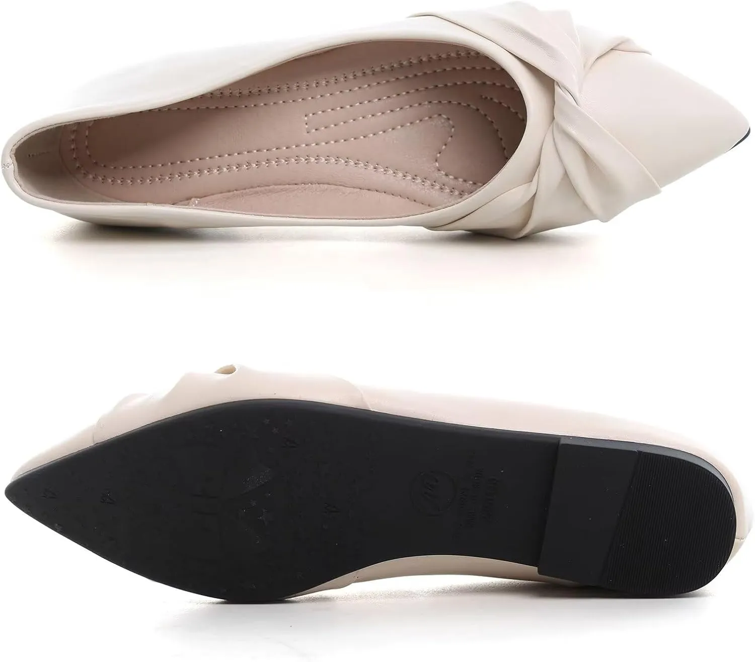 WENJIAZHIZHI Womens Ruched Bow Ballet Flats Comfortable Pointed Toe Slip On Walking Loafers Dress Shoes for Women Dressy Casual
