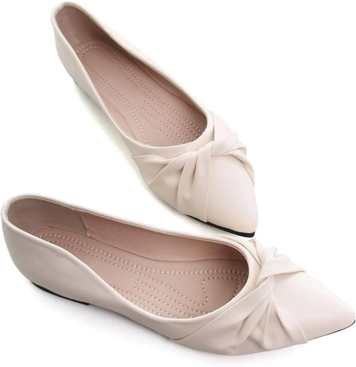 WENJIAZHIZHI Womens Ruched Bow Ballet Flats Comfortable Pointed Toe Slip On Walking Loafers Dress Shoes for Women Dressy Casual