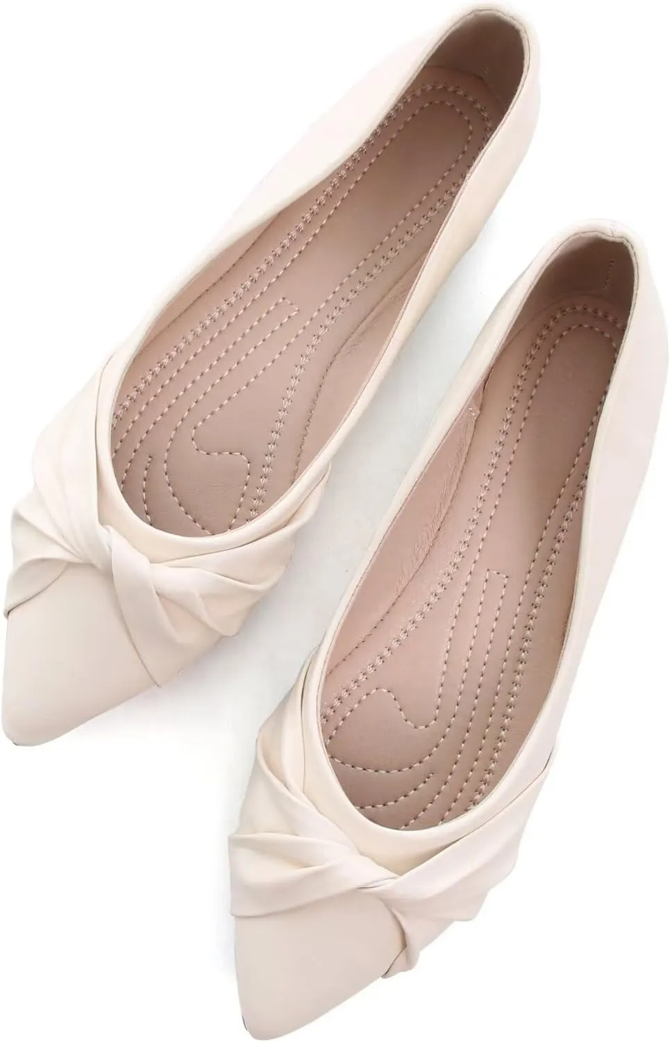 WENJIAZHIZHI Womens Ruched Bow Ballet Flats Comfortable Pointed Toe Slip On Walking Loafers Dress Shoes for Women Dressy Casual