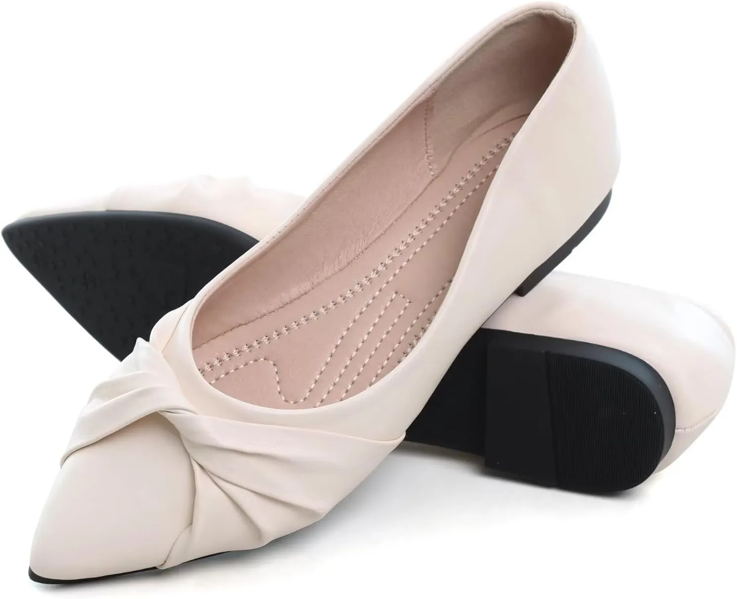 WENJIAZHIZHI Womens Ruched Bow Ballet Flats Comfortable Pointed Toe Slip On Walking Loafers Dress Shoes for Women Dressy Casual