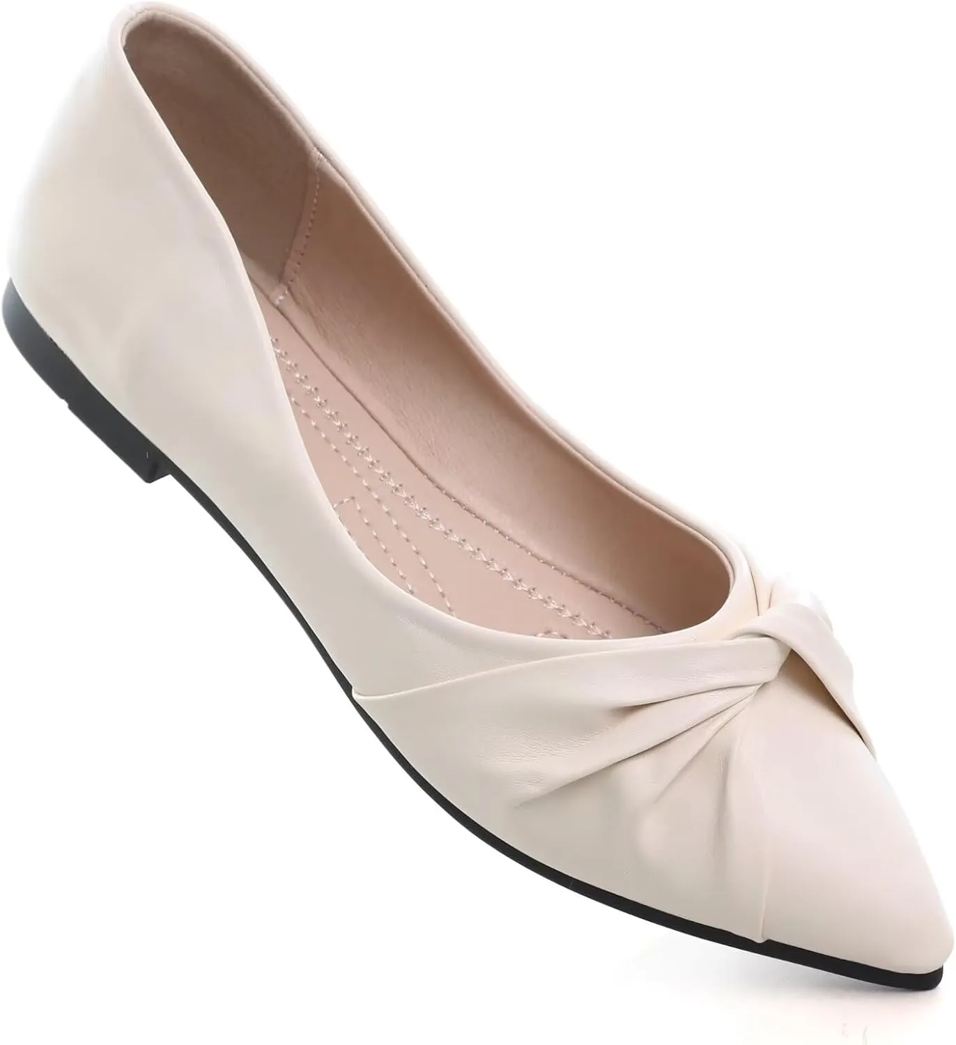 WENJIAZHIZHI Womens Ruched Bow Ballet Flats Comfortable Pointed Toe Slip On Walking Loafers Dress Shoes for Women Dressy Casual