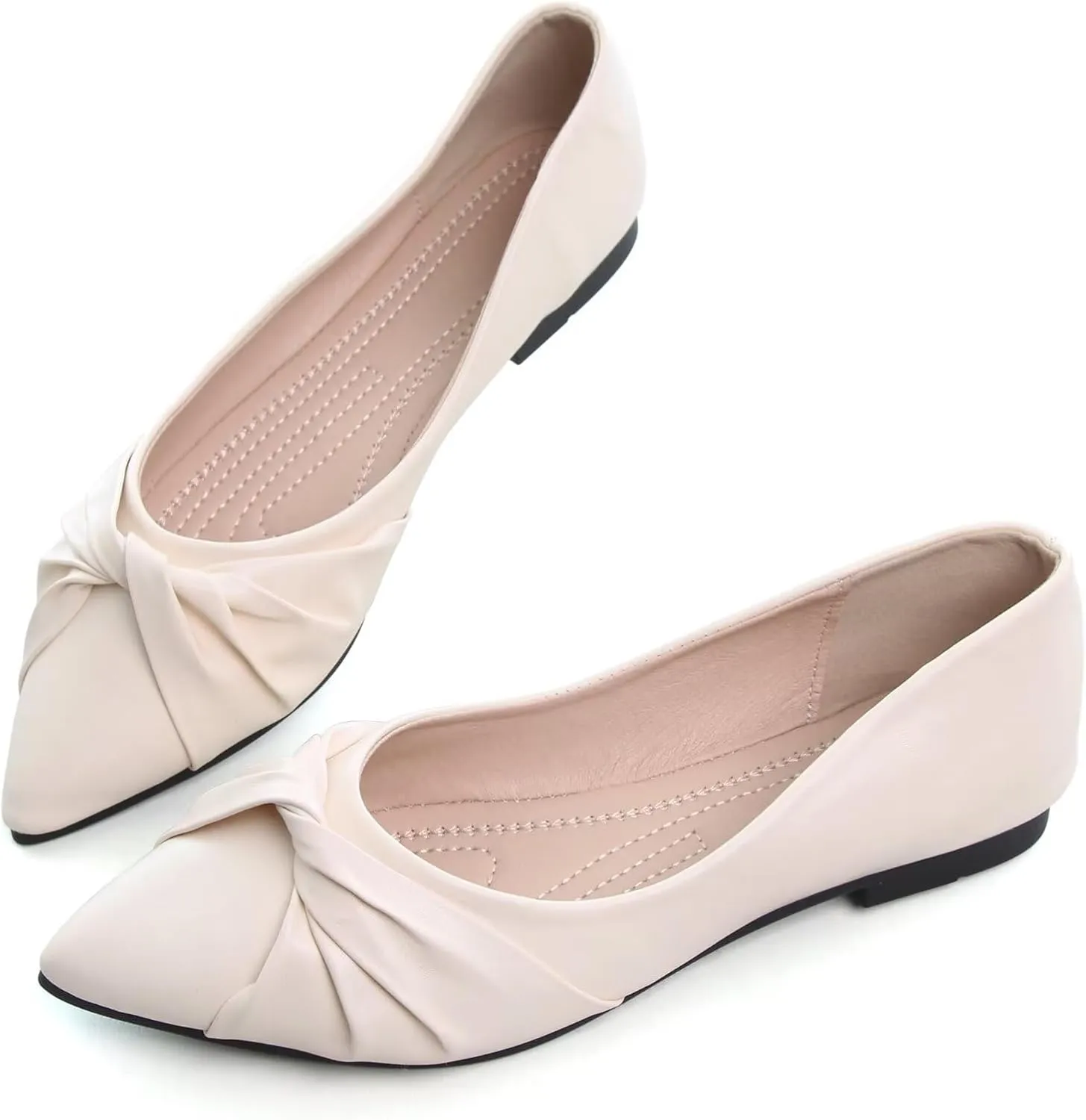 WENJIAZHIZHI Womens Ruched Bow Ballet Flats Comfortable Pointed Toe Slip On Walking Loafers Dress Shoes for Women Dressy Casual