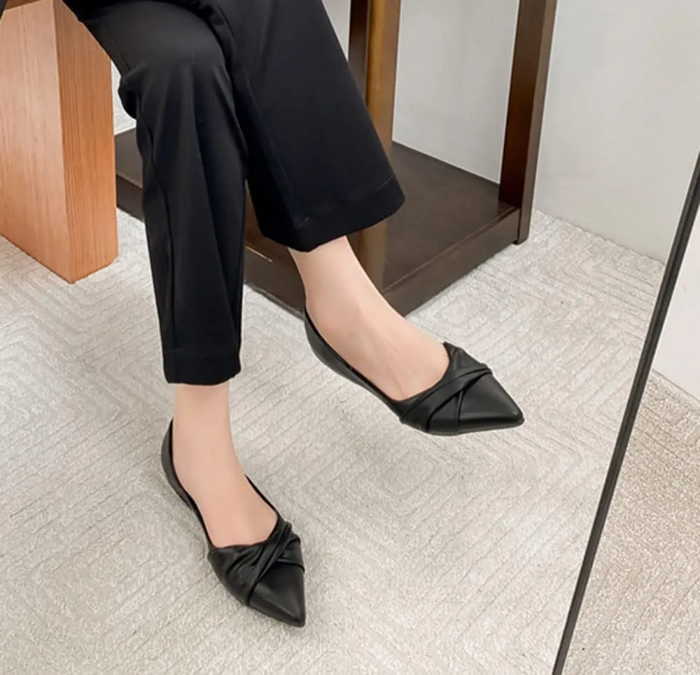 WENJIAZHIZHI Womens Shoes Ruched Ballet Flats Bow-Knot Pointed Toe Loafers Slip Ons for Women Dressy Casual
