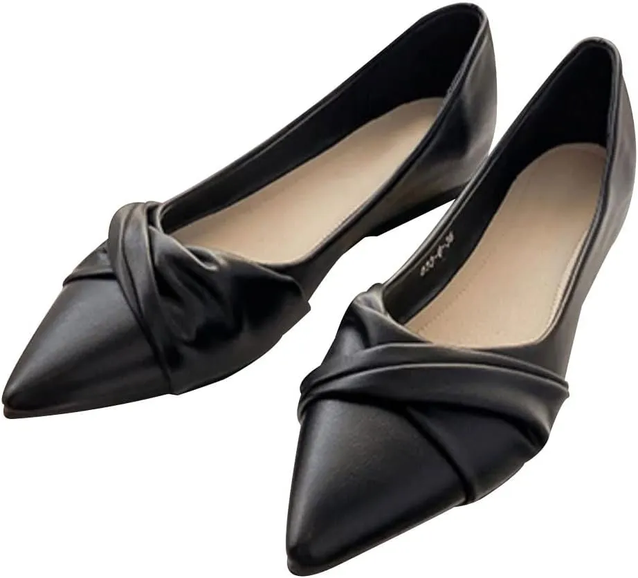 WENJIAZHIZHI Womens Shoes Ruched Ballet Flats Bow-Knot Pointed Toe Loafers Slip Ons for Women Dressy Casual