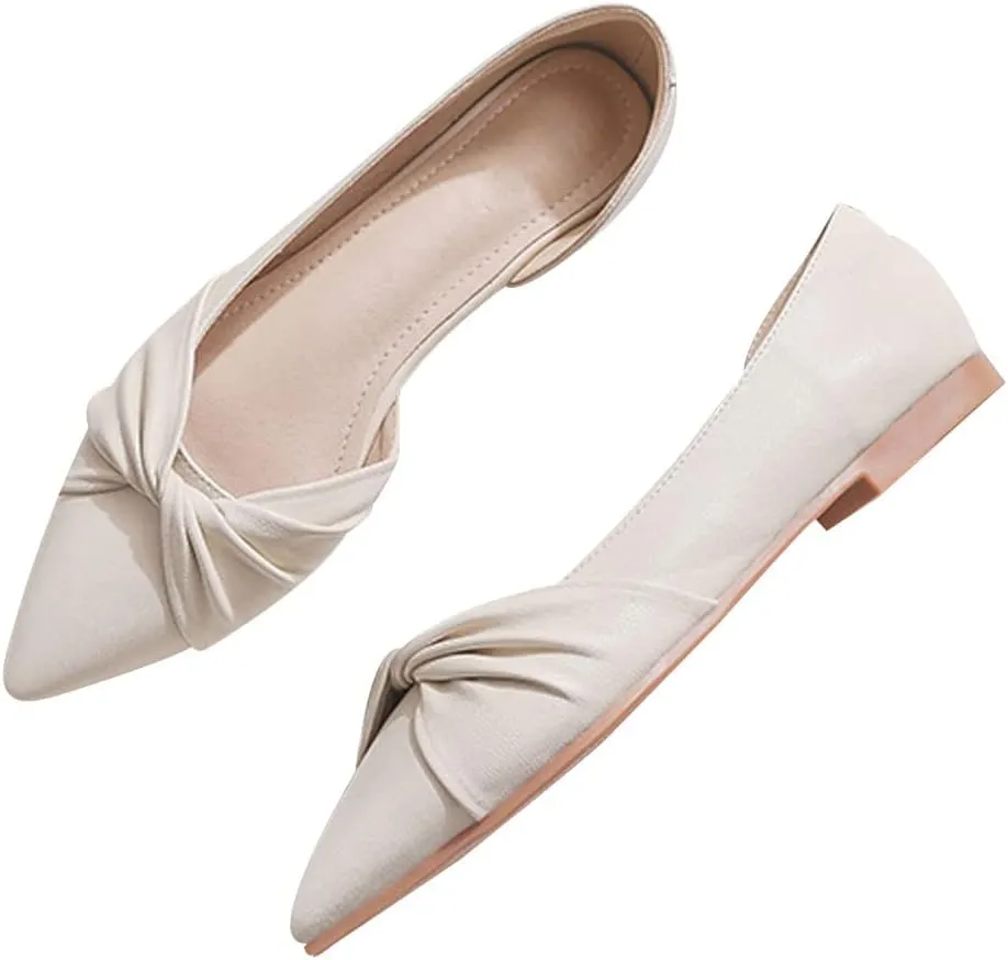 WENJIAZHIZHI Womens Shoes Ruched Ballet Flats Sandals for Women Dressy Summer Comfortable Slip Ons,Apricot