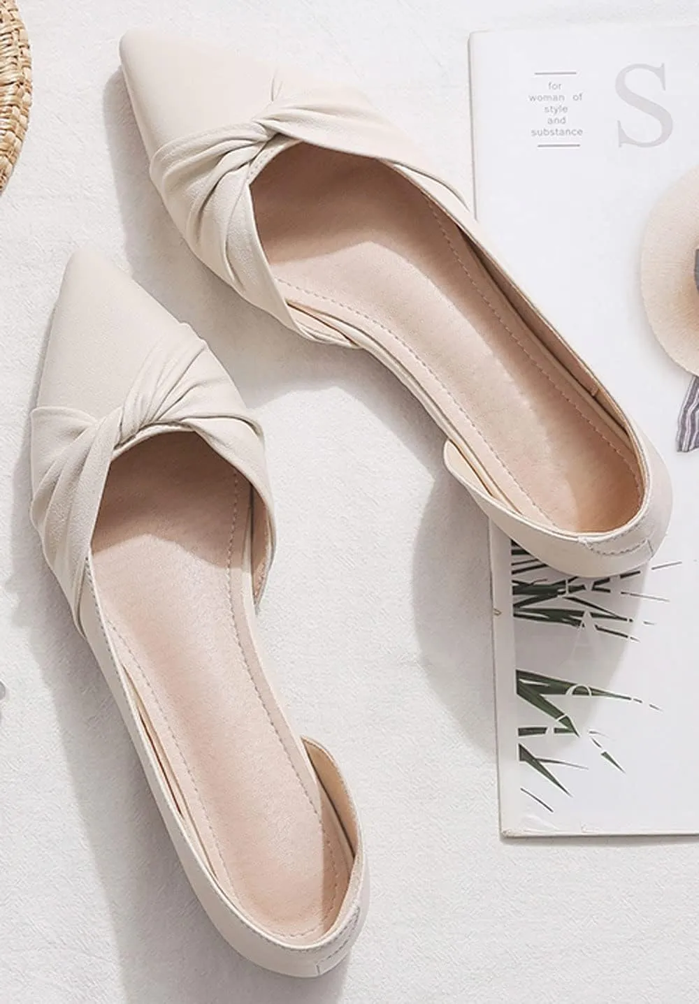 WENJIAZHIZHI Womens Shoes Ruched Ballet Flats Sandals for Women Dressy Summer Comfortable Slip Ons,Apricot