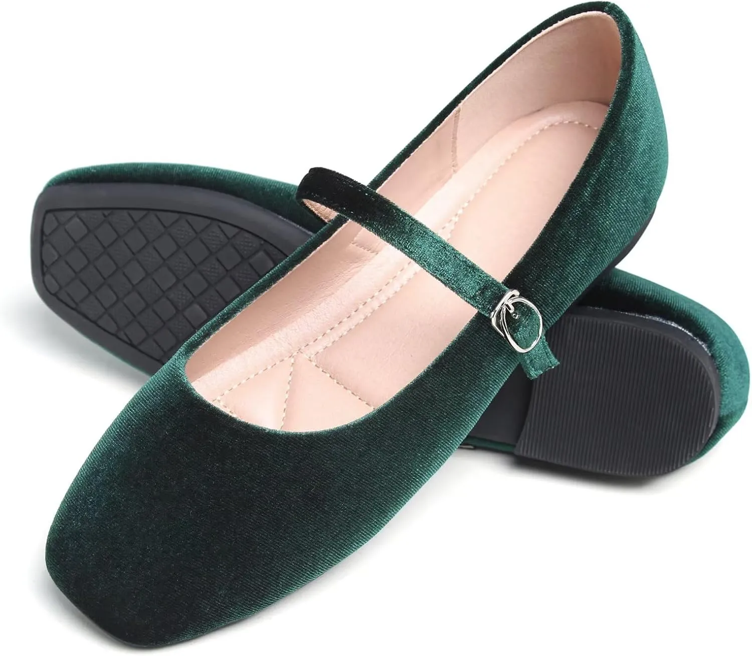 WENJIAZHIZHI Womens Square Toe Ballet Flats Comfortable Mary Jane Shoes Dressy Casual Slip-On Ballerina Walking Flat Shoes
