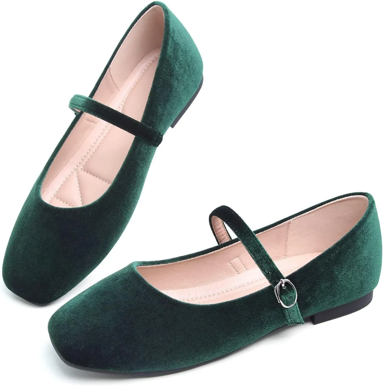 WENJIAZHIZHI Womens Square Toe Ballet Flats Comfortable Mary Jane Shoes Dressy Casual Slip-On Ballerina Walking Flat Shoes