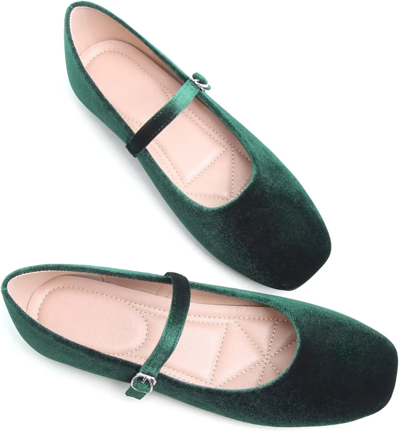 WENJIAZHIZHI Womens Square Toe Ballet Flats Comfortable Mary Jane Shoes Dressy Casual Slip-On Ballerina Walking Flat Shoes