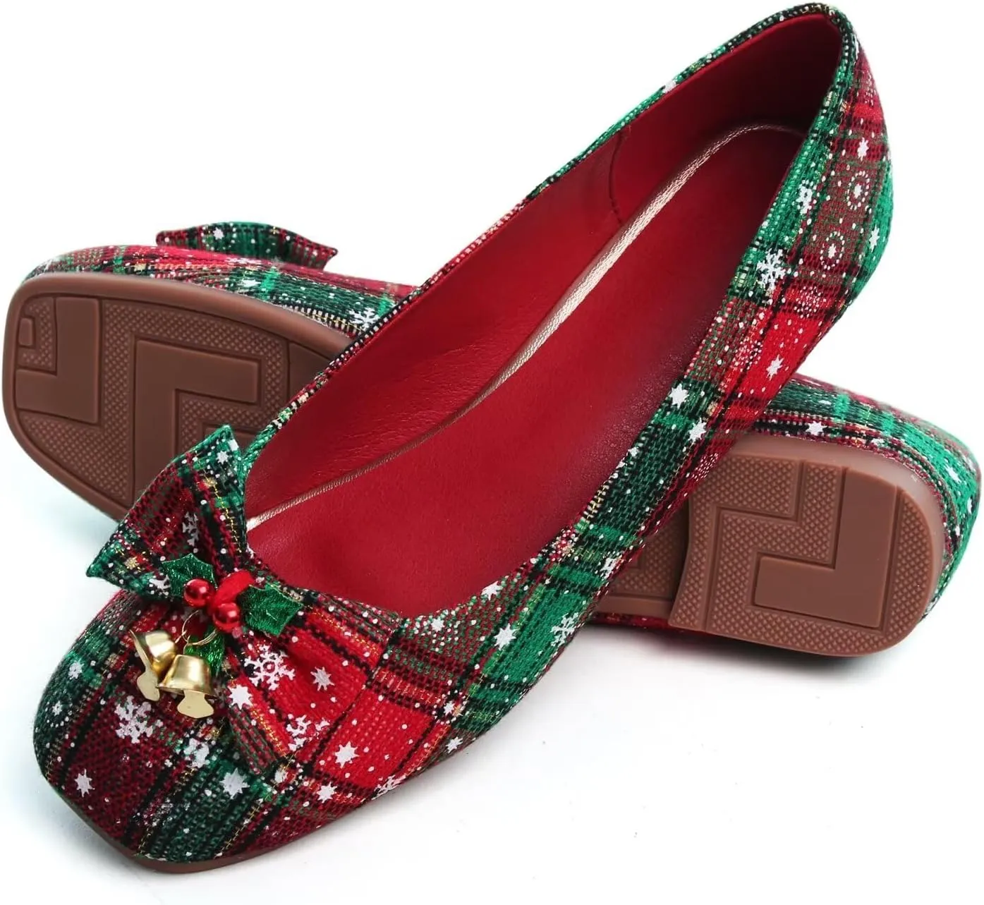 WENJIAZHIZHI Women's Square Toe Bowknot Ballet Flats Comfortable Slip-On Casual Loafers Walking Flat Dress Shoes