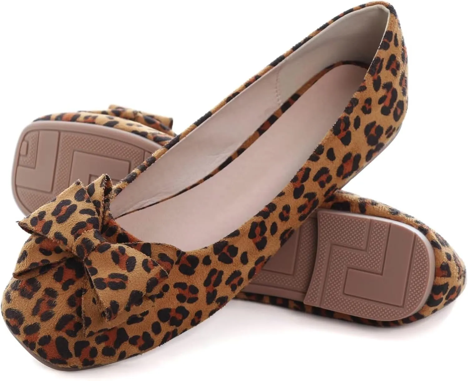 WENJIAZHIZHI Women's Square Toe Bowknot Ballet Flats Comfortable Slip-On Casual Loafers Walking Flat Dress Shoes
