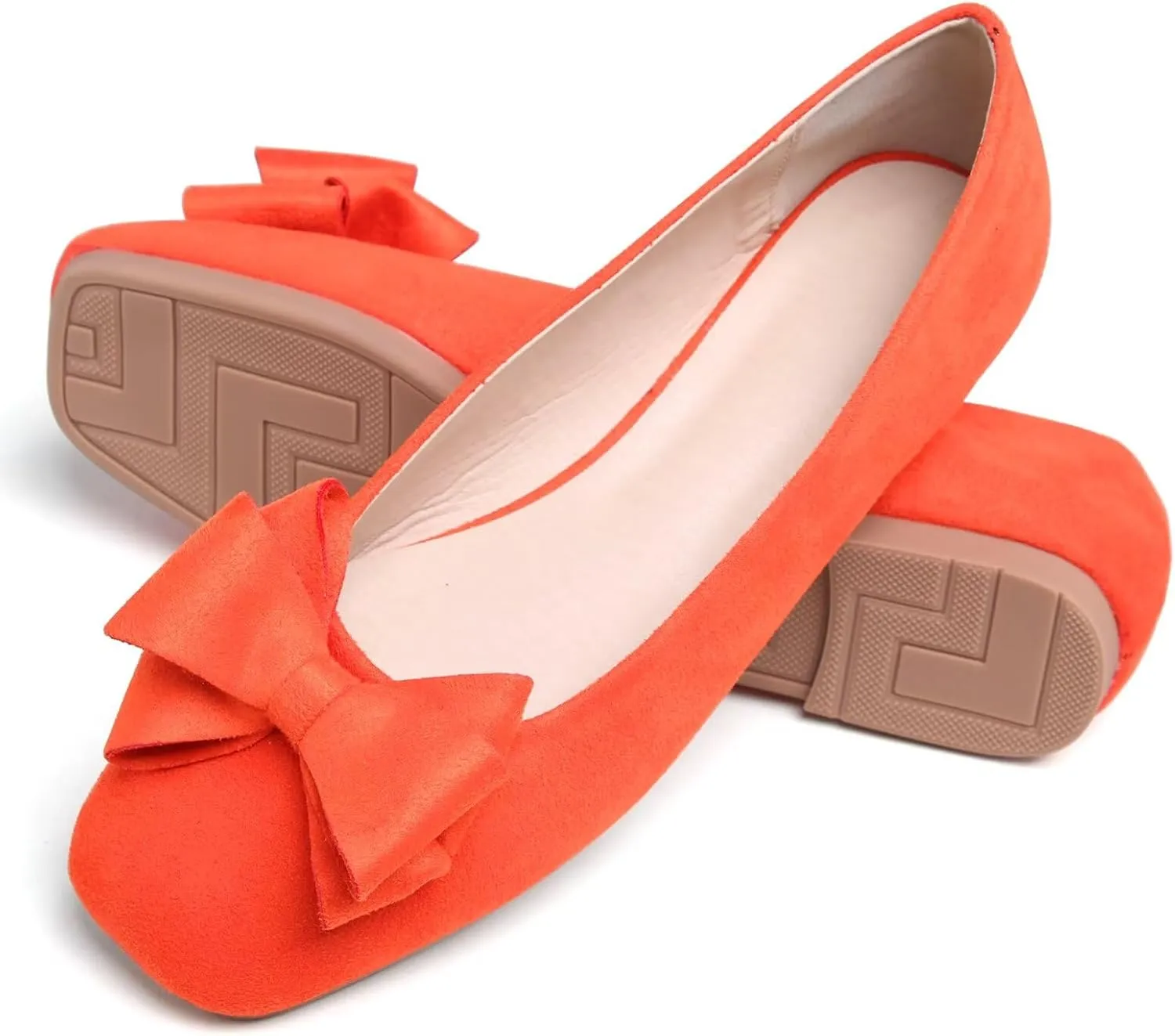 WENJIAZHIZHI Women's Square Toe Bowknot Ballet Flats Comfortable Slip-On Casual Loafers Walking Flat Dress Shoes