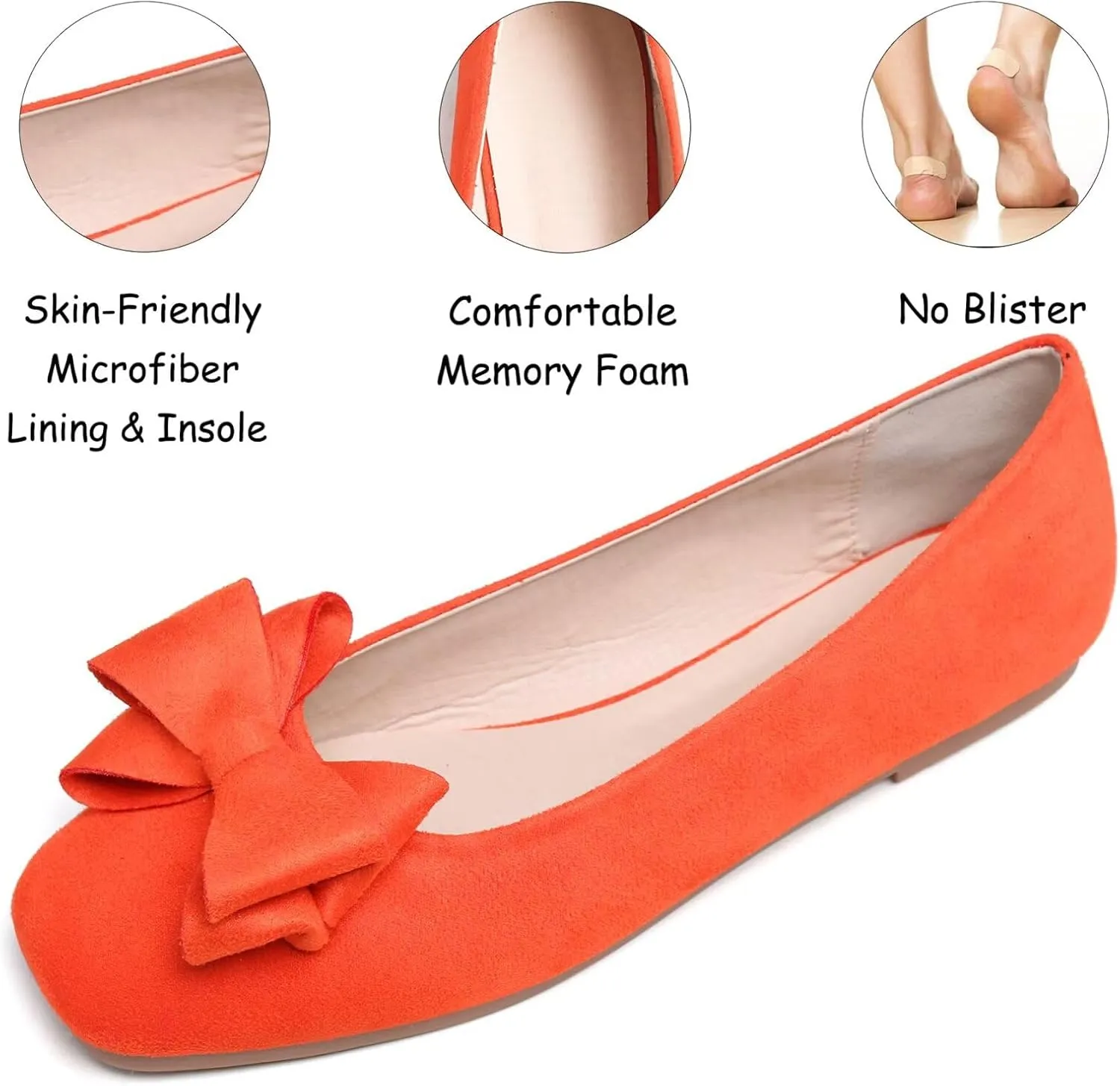 WENJIAZHIZHI Women's Square Toe Bowknot Ballet Flats Comfortable Slip-On Casual Loafers Walking Flat Dress Shoes