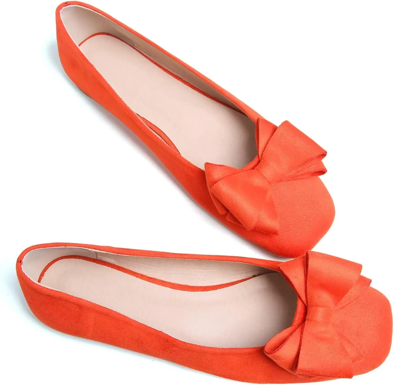 WENJIAZHIZHI Women's Square Toe Bowknot Ballet Flats Comfortable Slip-On Casual Loafers Walking Flat Dress Shoes