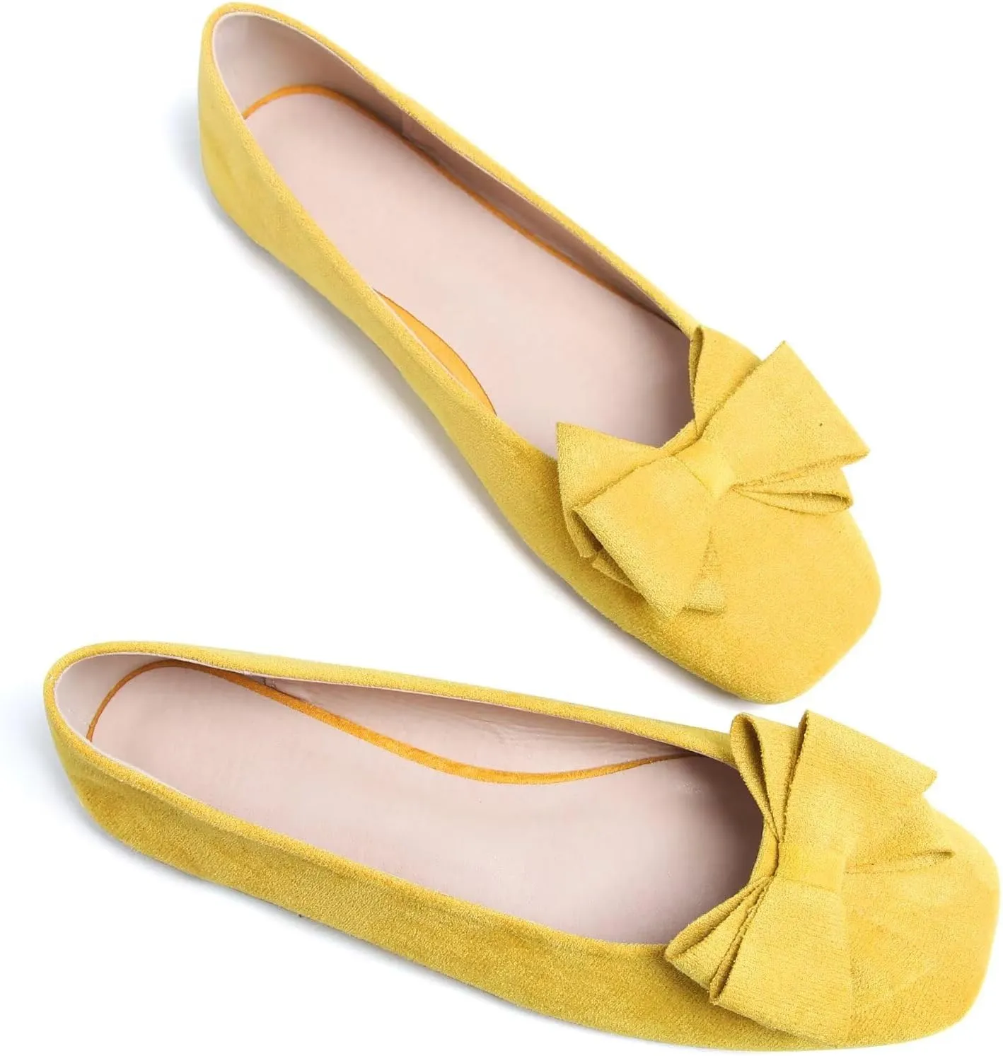 WENJIAZHIZHI Women's Square Toe Bowknot Ballet Flats Comfortable Slip-On Casual Loafers Walking Flat Dress Shoes