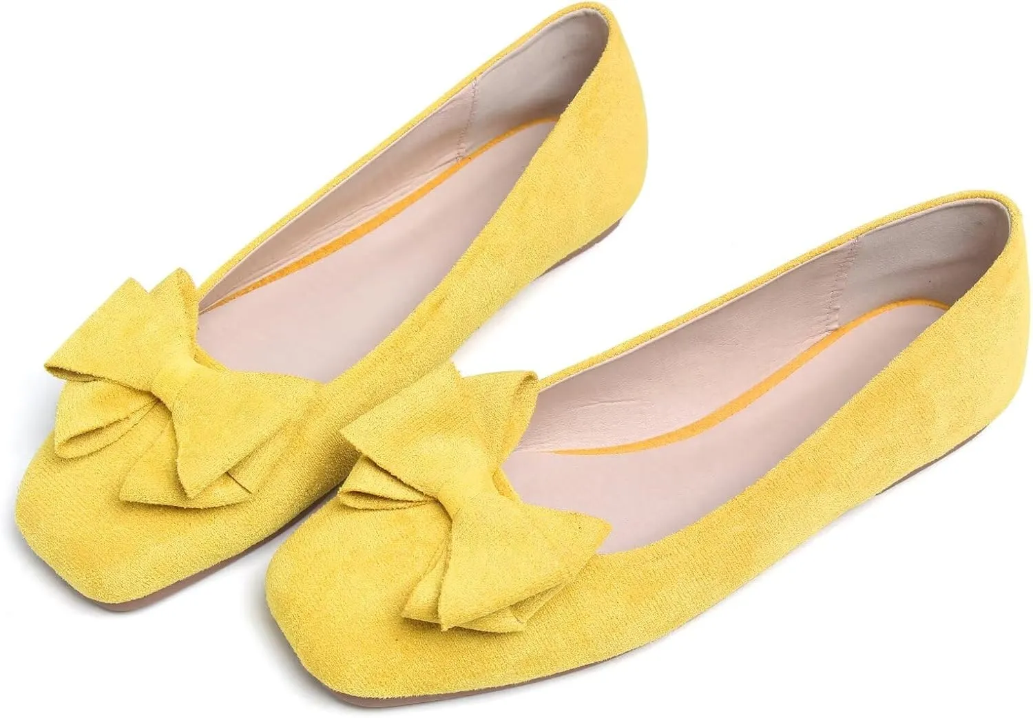 WENJIAZHIZHI Women's Square Toe Bowknot Ballet Flats Comfortable Slip-On Casual Loafers Walking Flat Dress Shoes