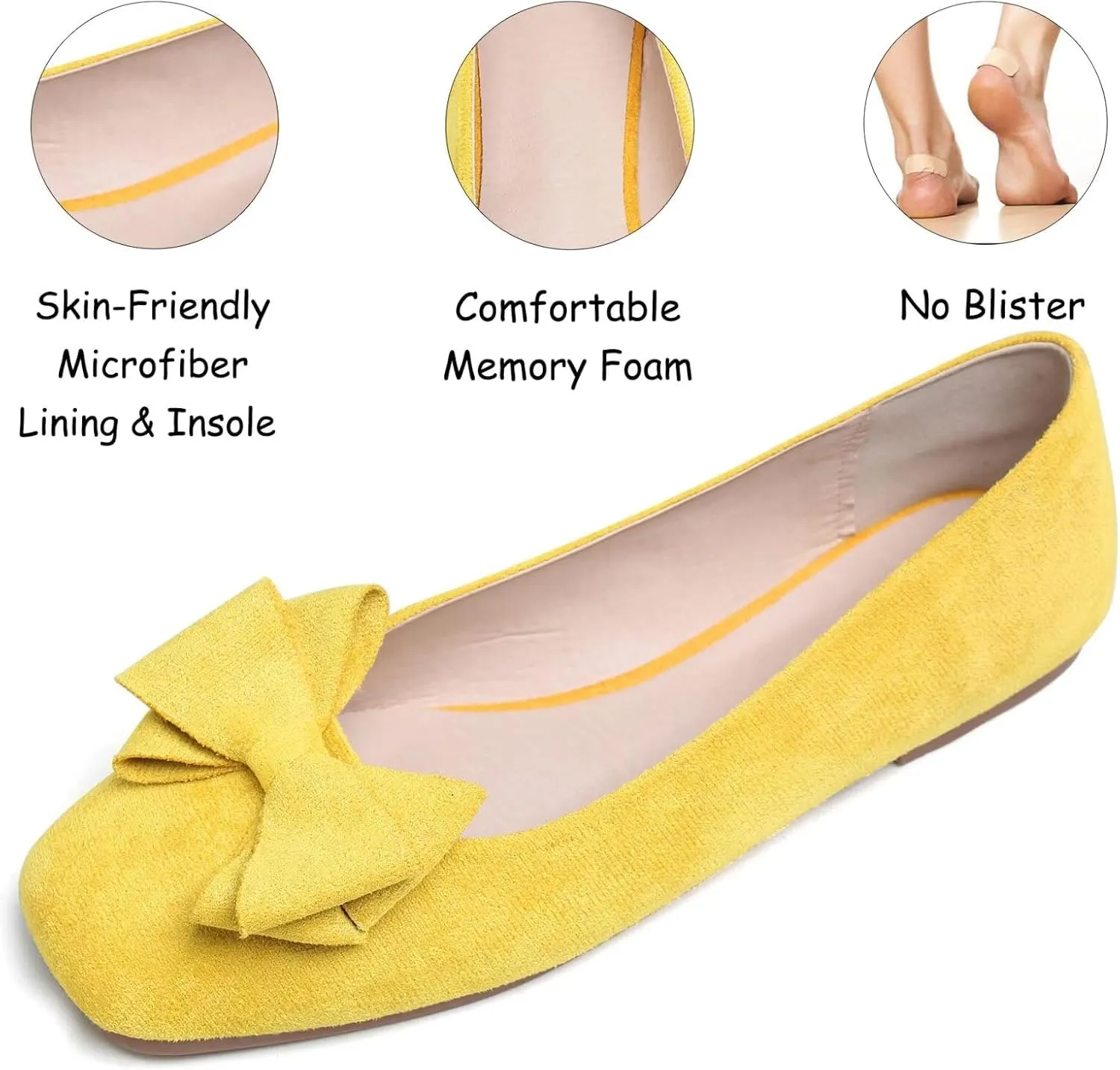 WENJIAZHIZHI Women's Square Toe Bowknot Ballet Flats Comfortable Slip-On Casual Loafers Walking Flat Dress Shoes