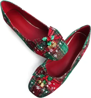 WENJIAZHIZHI Women's Square Toe Bowknot Ballet Flats Comfortable Slip-On Casual Loafers Walking Flat Dress Shoes