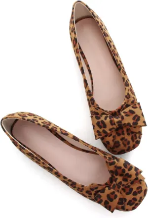 WENJIAZHIZHI Women's Square Toe Bowknot Ballet Flats Comfortable Slip-On Casual Loafers Walking Flat Dress Shoes