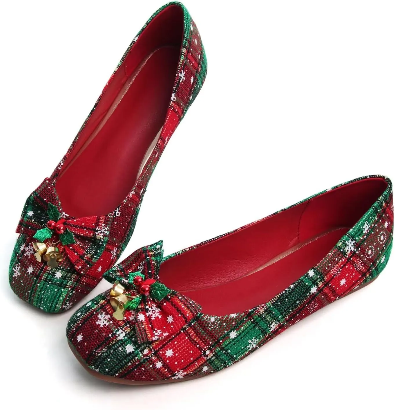 WENJIAZHIZHI Women's Square Toe Bowknot Ballet Flats Comfortable Slip-On Casual Loafers Walking Flat Dress Shoes