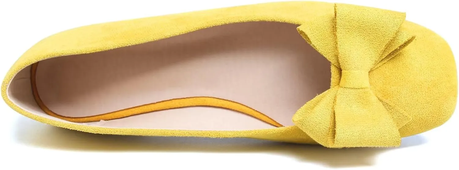 WENJIAZHIZHI Women's Square Toe Bowknot Ballet Flats Comfortable Slip-On Casual Loafers Walking Flat Dress Shoes
