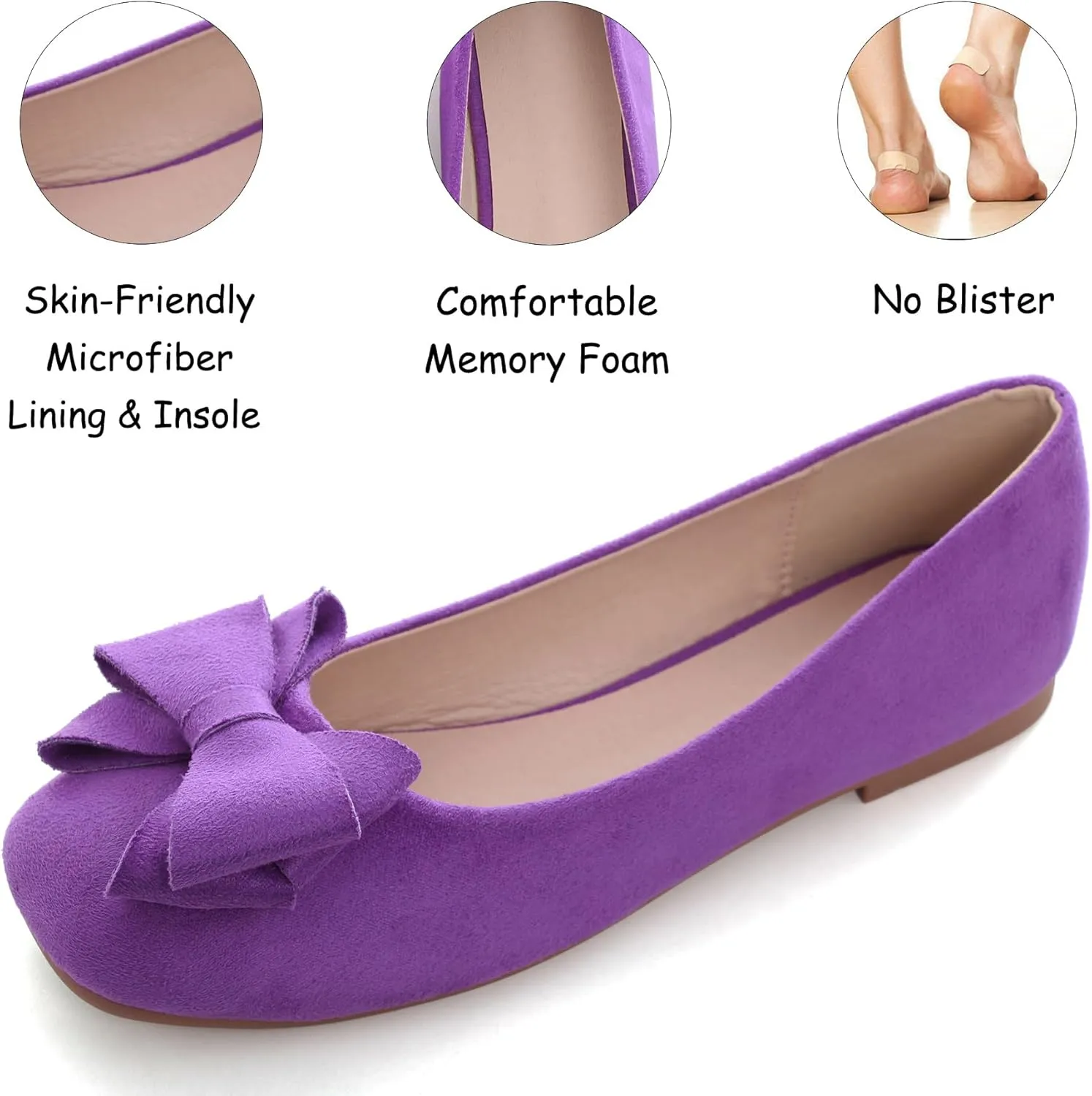 WENJIAZHIZHI Women's Square Toe Bowknot Ballet Flats Comfortable Slip-On Casual Loafers Walking Flat Dress Shoes