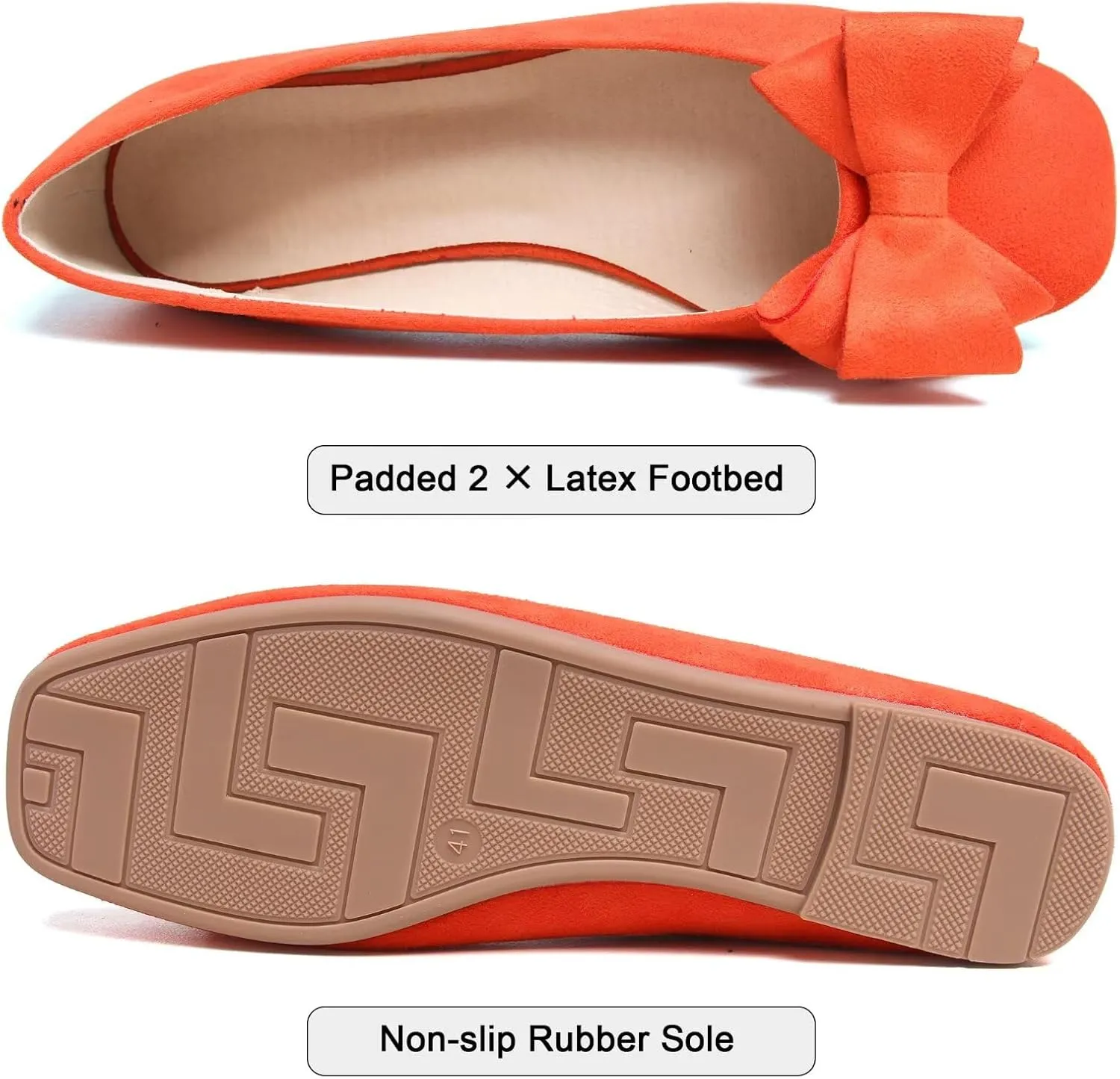 WENJIAZHIZHI Women's Square Toe Bowknot Ballet Flats Comfortable Slip-On Casual Loafers Walking Flat Dress Shoes