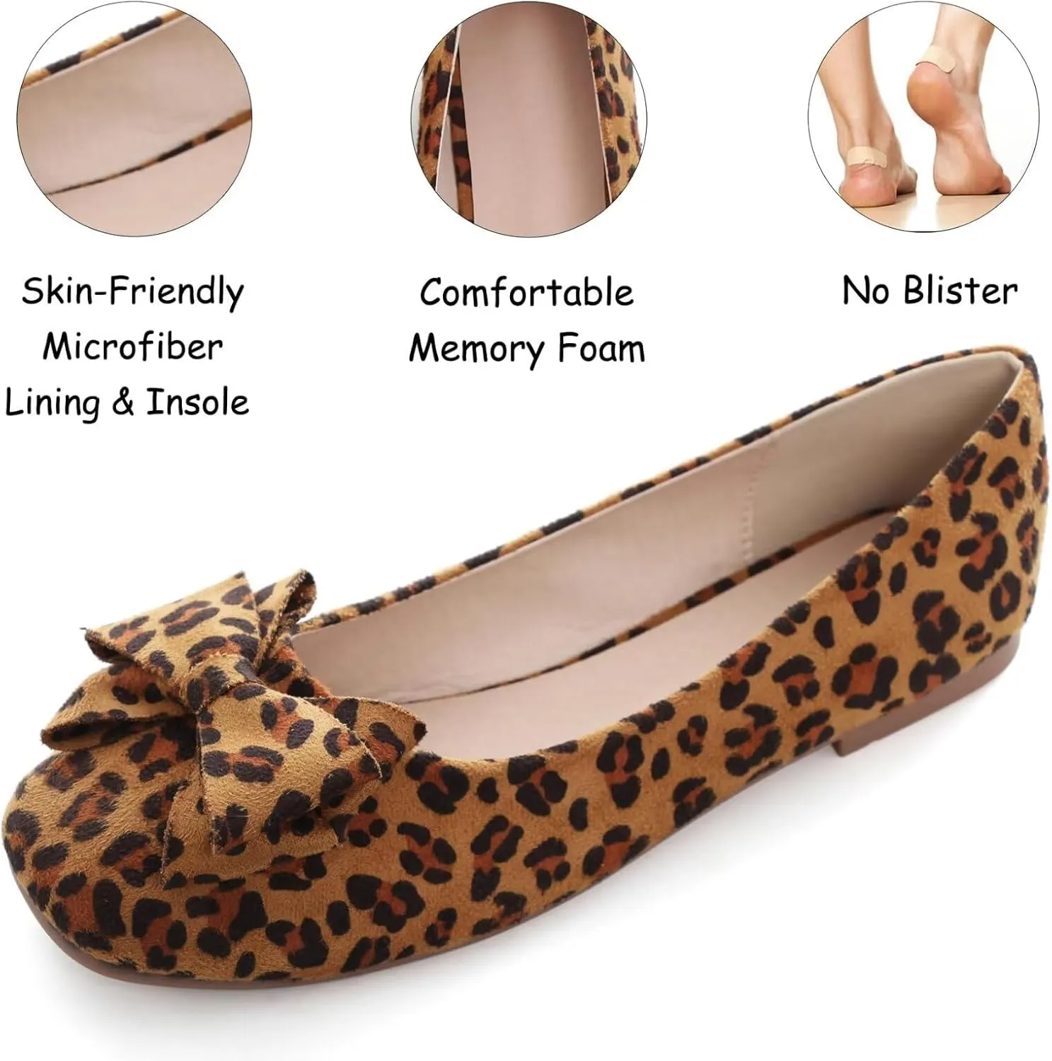 WENJIAZHIZHI Women's Square Toe Bowknot Ballet Flats Comfortable Slip-On Casual Loafers Walking Flat Dress Shoes