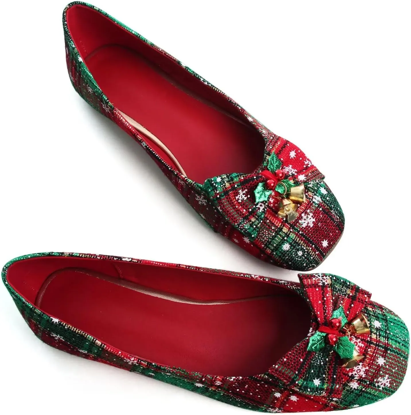 WENJIAZHIZHI Women's Square Toe Bowknot Ballet Flats Comfortable Slip-On Casual Loafers Walking Flat Dress Shoes
