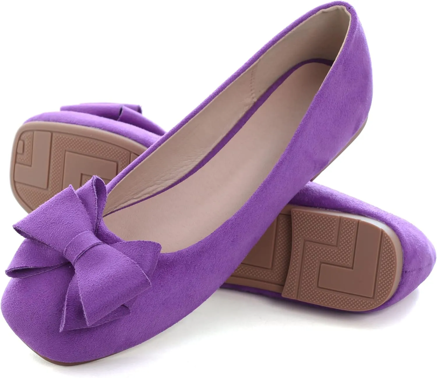 WENJIAZHIZHI Women's Square Toe Bowknot Ballet Flats Comfortable Slip-On Casual Loafers Walking Flat Dress Shoes