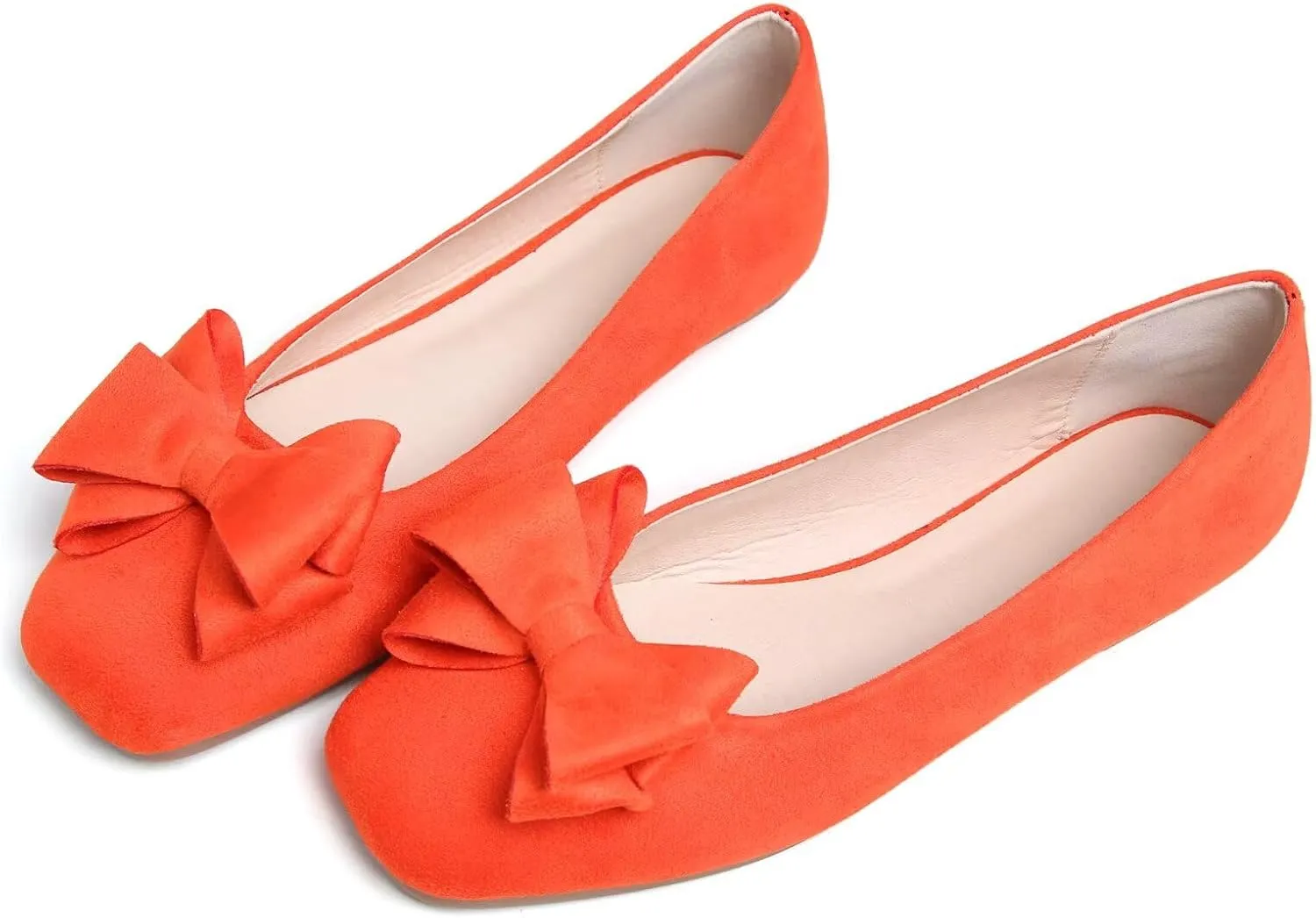 WENJIAZHIZHI Women's Square Toe Bowknot Ballet Flats Comfortable Slip-On Casual Loafers Walking Flat Dress Shoes