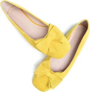 WENJIAZHIZHI Women's Square Toe Bowknot Ballet Flats Comfortable Slip-On Casual Loafers Walking Flat Dress Shoes