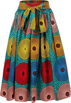 Women African Print Skirt Dutch Ankara Wax Print Full Circle Skirt