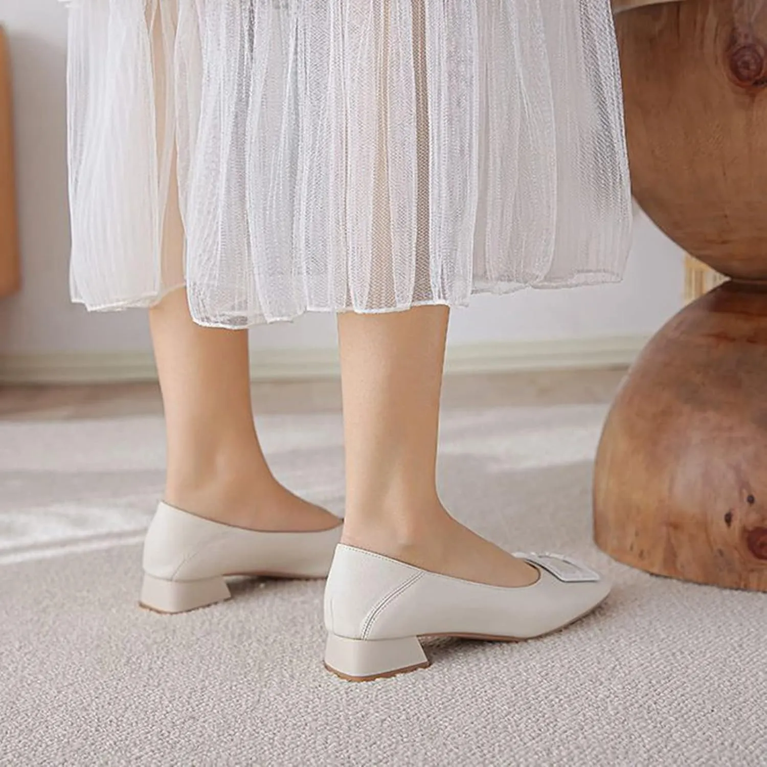 Women Low Chunky Heel Dress Pumps Slip On Fashion Square Buckle Closed Toe Comfortable Office Shoes