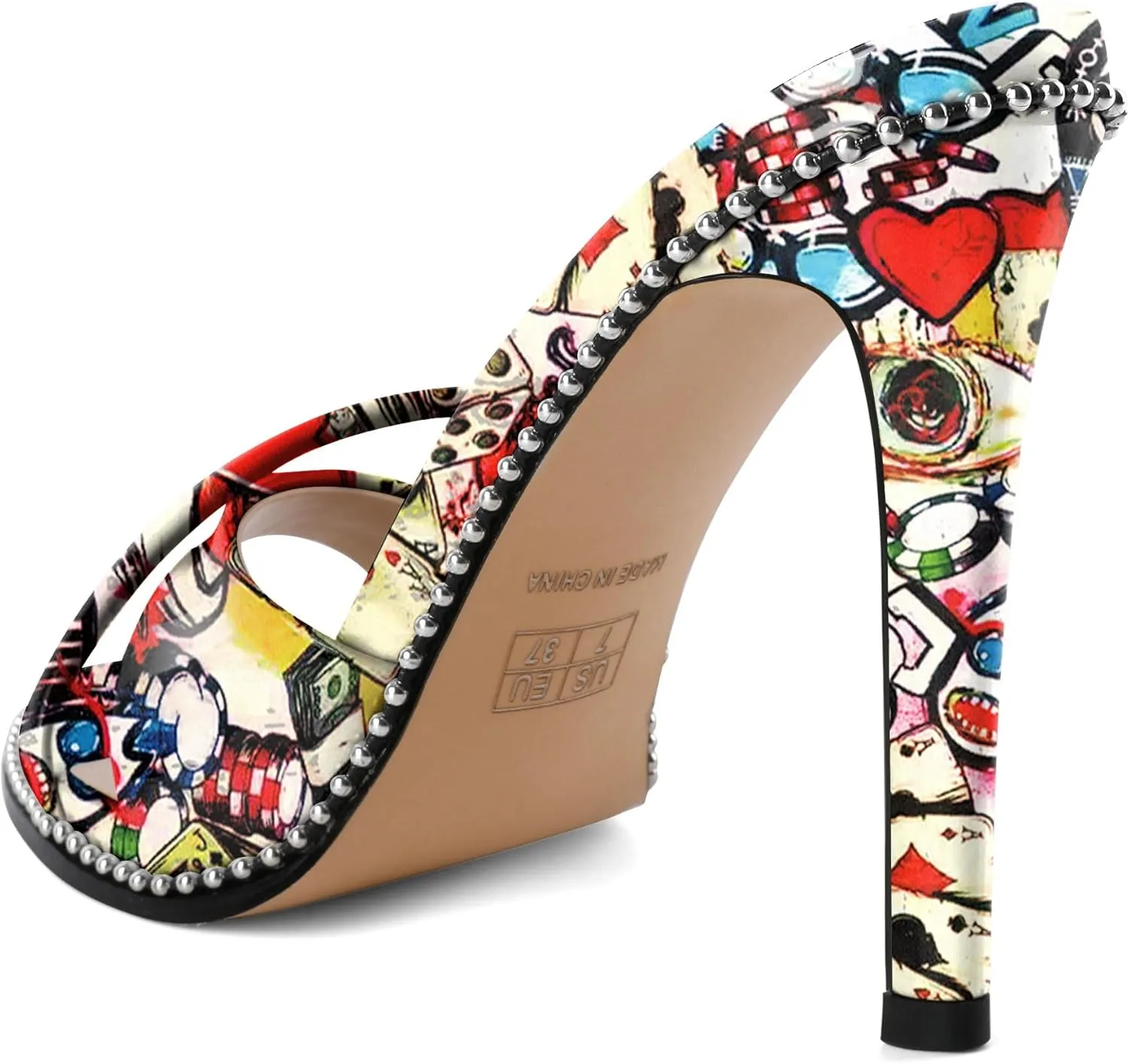 Women Stilettos High Heels Mules Open Round Toe Sandals Slip-on Comfort Sexy Dress Beaded Pumps Sandals Evening Party Prom 4 Inch Heeled Sandals