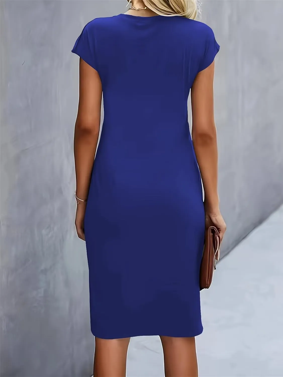 Womens Casual Summer Dresses Elegant Short Sleeve O Neck Waist Twist Midi Sundress Light Weight Vacation Beach Dress