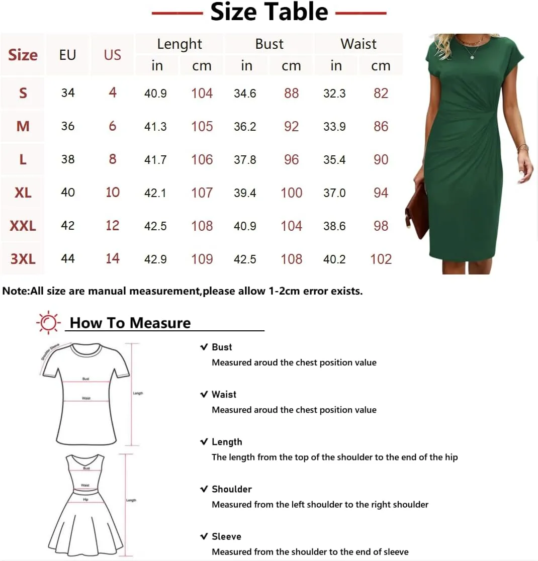 Womens Casual Summer Dresses Elegant Short Sleeve O Neck Waist Twist Midi Sundress Light Weight Vacation Beach Dress