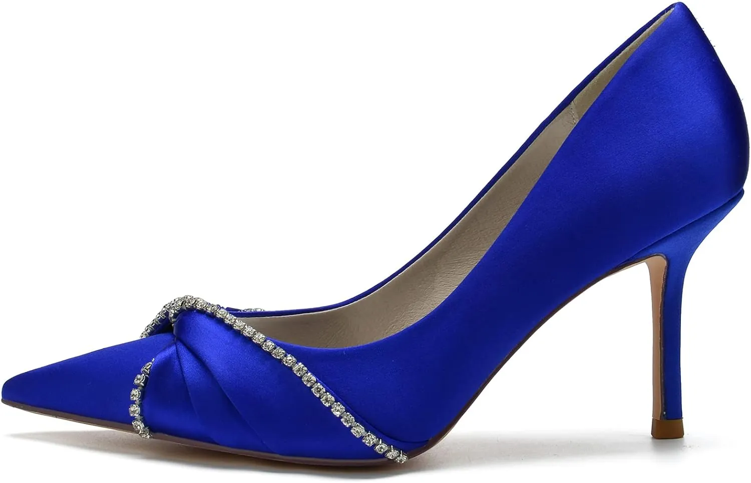 Womens Closed Pointed Toe Heels Fashion Pleated Satin Slip On Backless Comfortable Wedding Dress Shoes