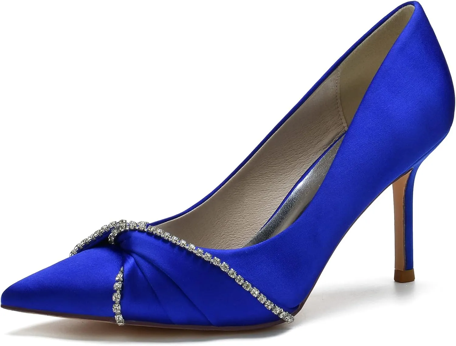 Womens Closed Pointed Toe Heels Fashion Pleated Satin Slip On Backless Comfortable Wedding Dress Shoes