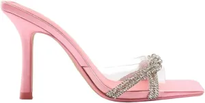 Women's Elegant High Heel Vinyl Mules for Women Rhinestone Braided Strap Square Toe Comfortable for All-Day Wear Sandals for Women