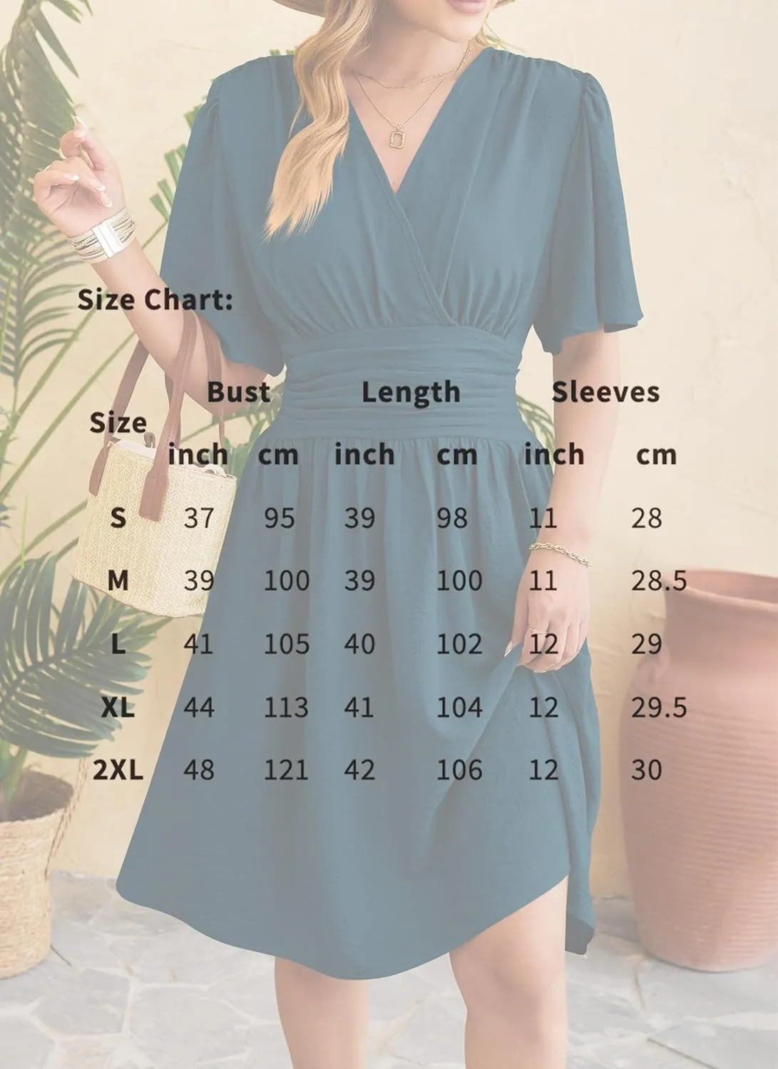 Women's Elegant V-Neck Solid Ruched Waist Half Sleeve Midi Dress 2025 Spring Stylish Flattering Fit Party Dresses Tunic