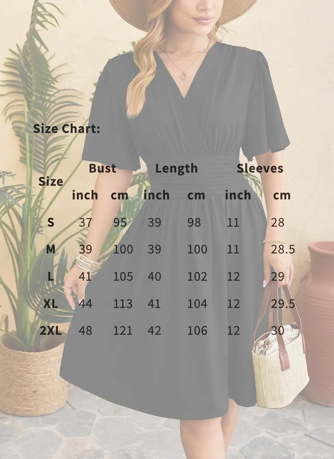 Women's Elegant V-Neck Solid Ruched Waist Half Sleeve Midi Dress 2025 Spring Stylish Flattering Fit Party Dresses Tunic