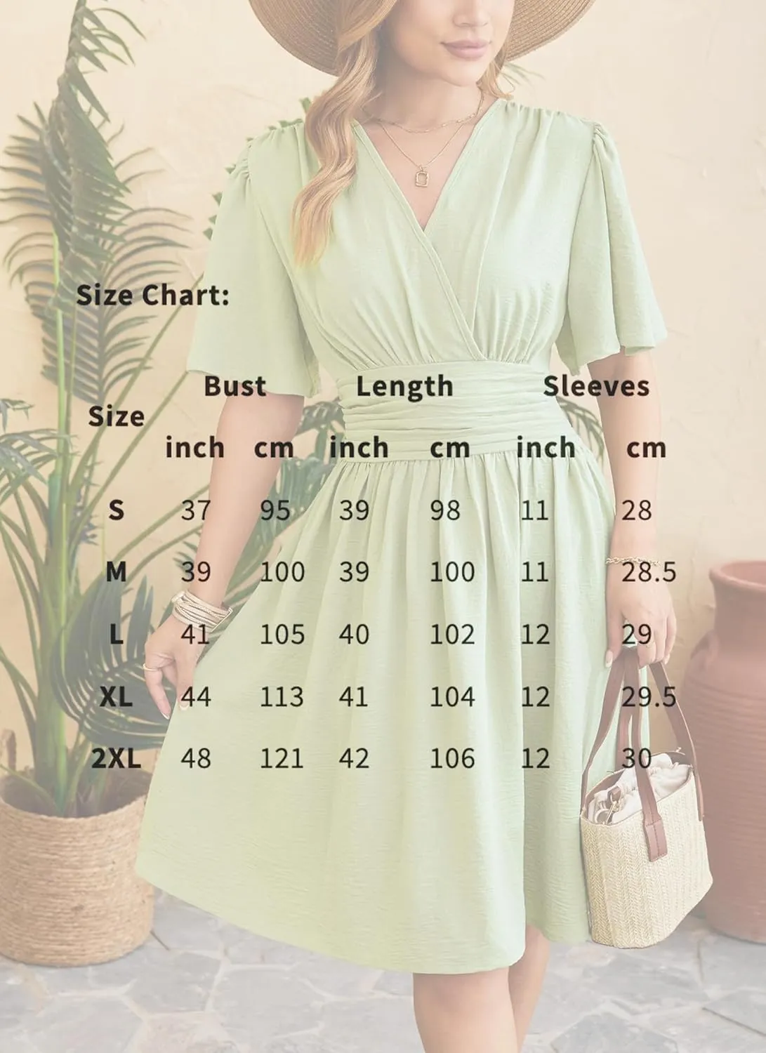 Women's Elegant V-Neck Solid Ruched Waist Half Sleeve Midi Dress 2025 Spring Stylish Flattering Fit Party Dresses Tunic
