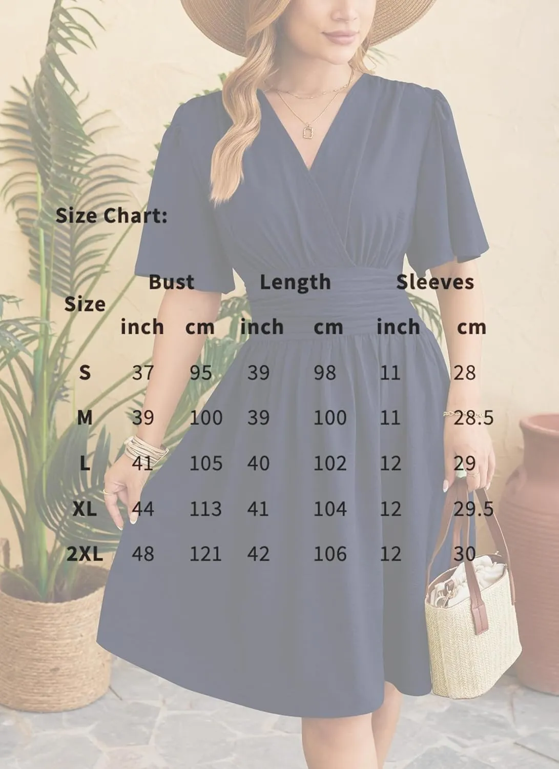 Women's Elegant V-Neck Solid Ruched Waist Half Sleeve Midi Dress 2025 Spring Stylish Flattering Fit Party Dresses Tunic